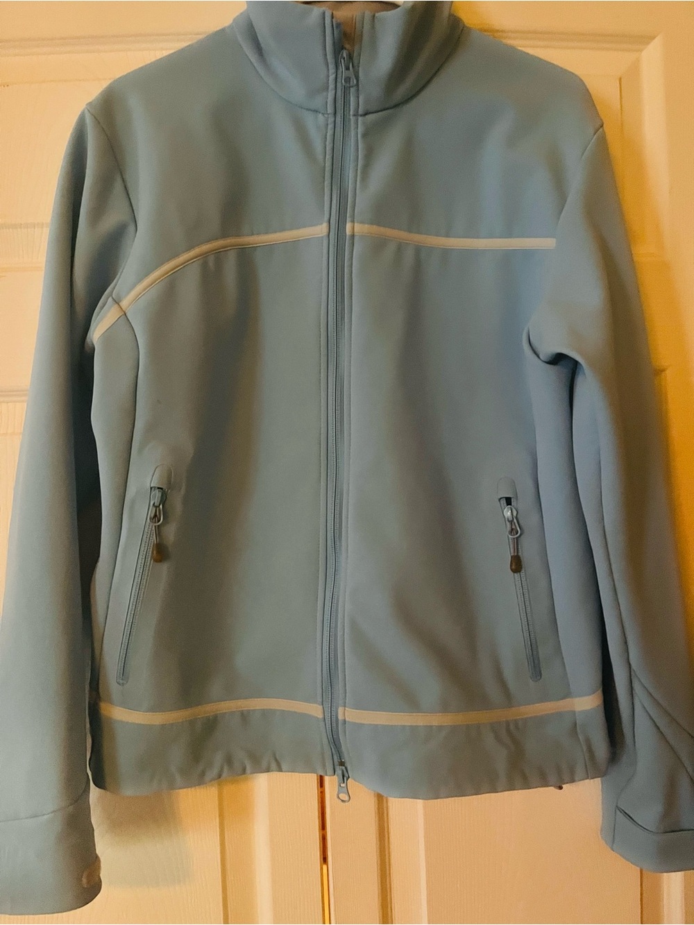 Columbia Pale Blue Bomber Jacket with Cream Trim